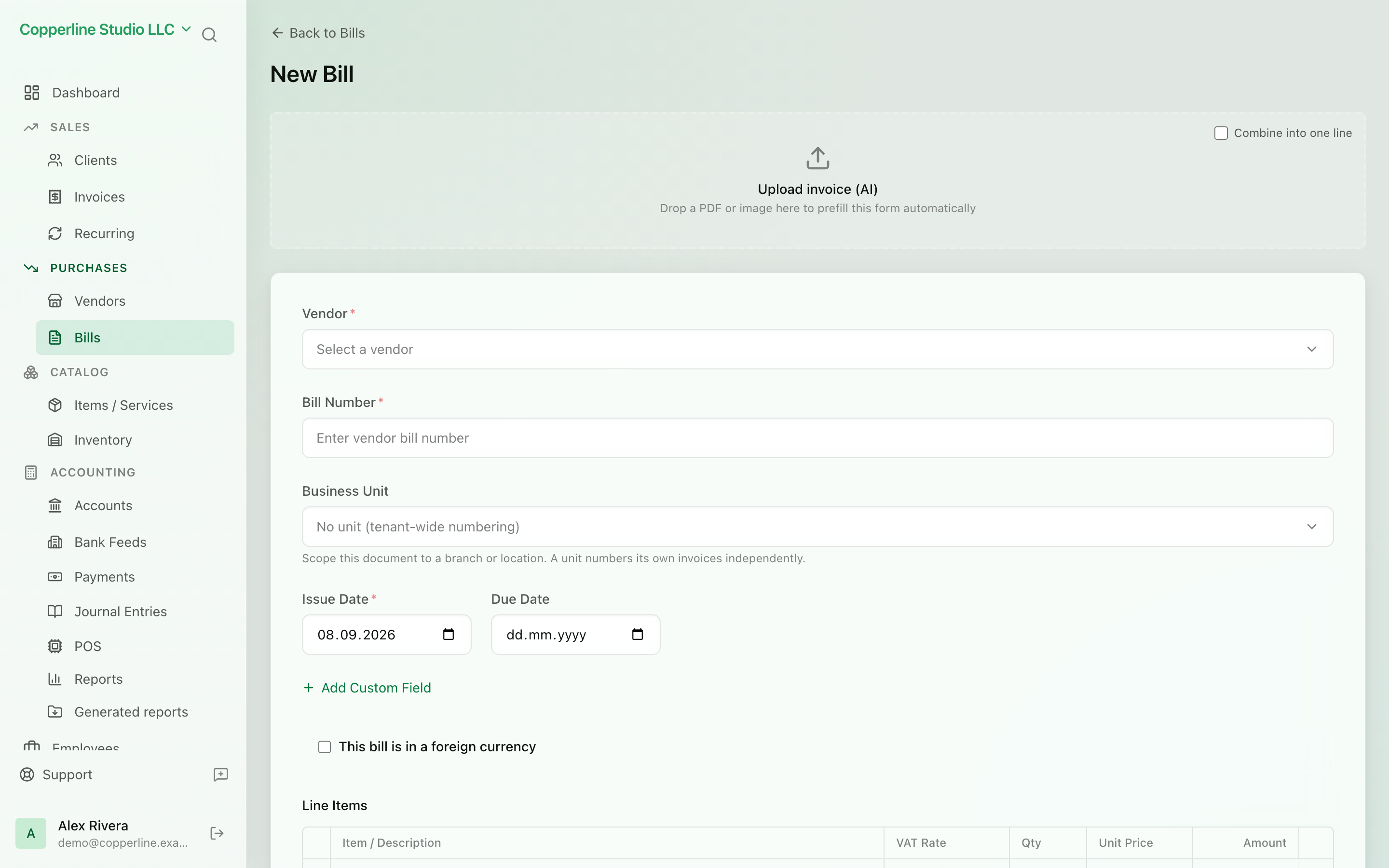 The AI bill extraction screen in Nefin