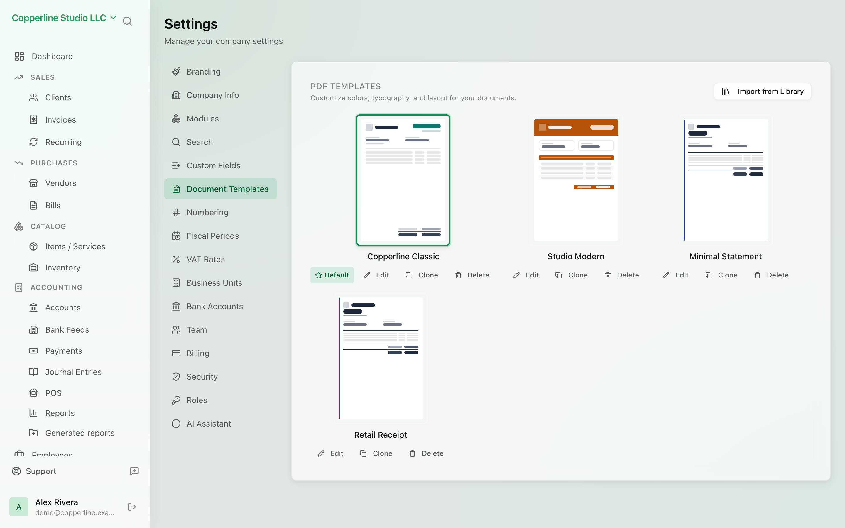 The Templates screen in Nefin